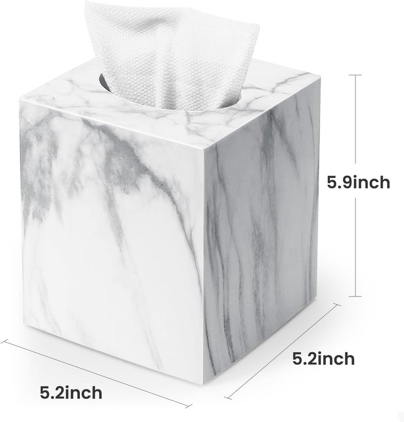 Chintu Square Tissue Box Cover, Marble Modern Facial Paper Holder, Cube Acrylic Tissue Holder Accessories for Bathroom Vanity Countertop, Bedroom Dresser, Night Stand, Desk, Office - Image 3
